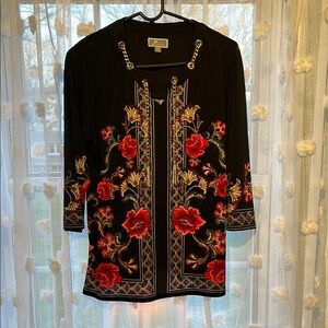 Elegant Black and Red Floral Women's Top